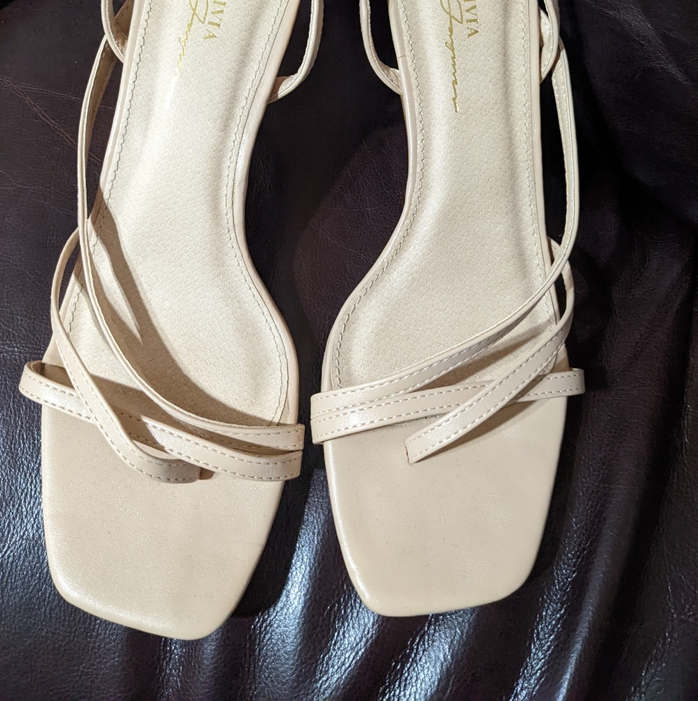 Lulu's strappy beige kitten heel sandals